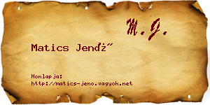 Matics Jenő névjegykártya
